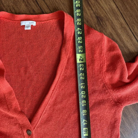 J. Jill Linen Blend Long Cardigan Tunic Sweater Button Size M Orange Open Knit - Picture 5 of 5